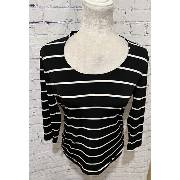 NWT Context long sleeve black-and-white striped blouse top size medium - Picture 2 of 7